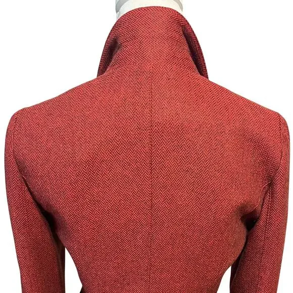 Smythe Duchess Tweed Peaked Lapel Velvet Trim Blazer Jacket Red Burgundy Size 6 - Picture 7 of 9